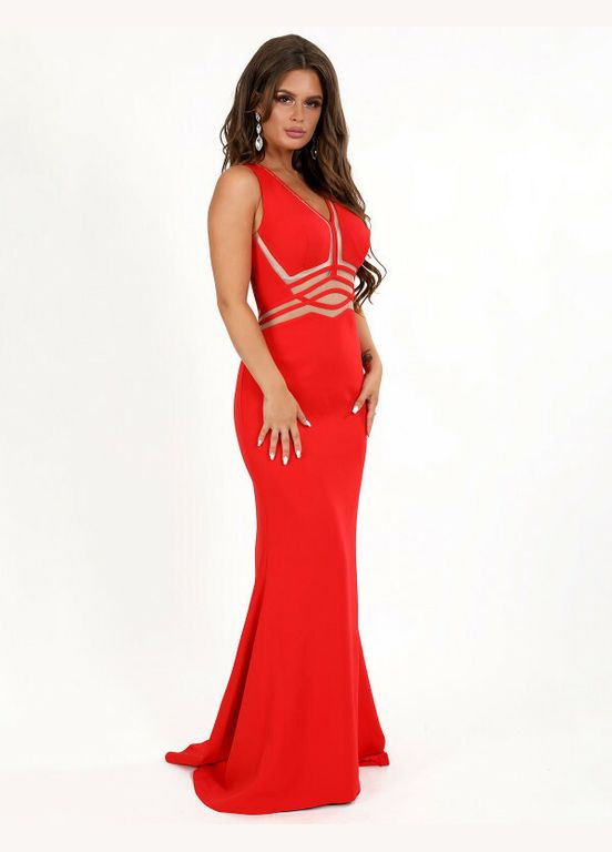 Комбинированное платье женское вечернее красное mkeng3058-1 Modna KAZKA