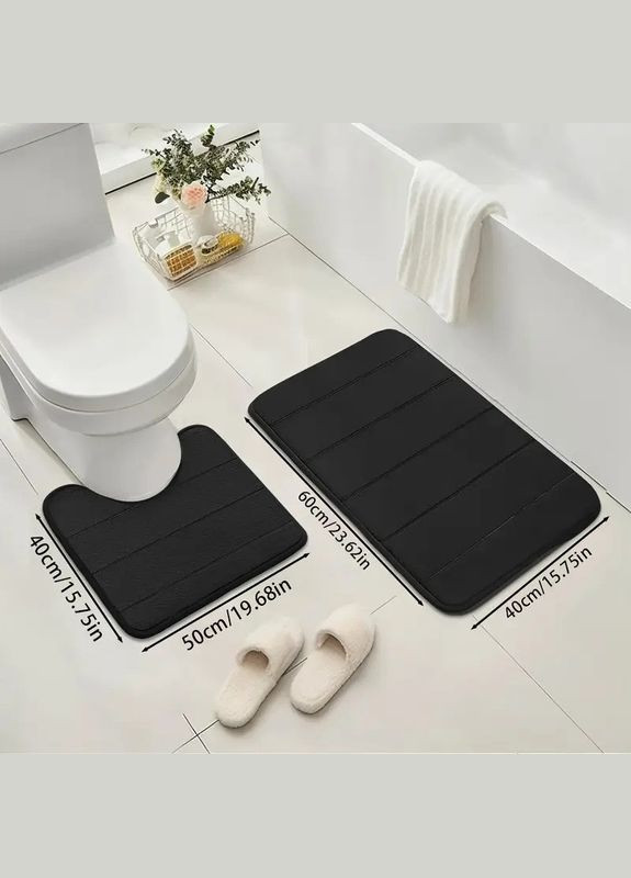 Набір 2 килимків для ванної та туалету 40х60 + 50х40 см STRIPES з Ефектом пам'яті Чорний у смужку (7802526) No Brand (365280629)