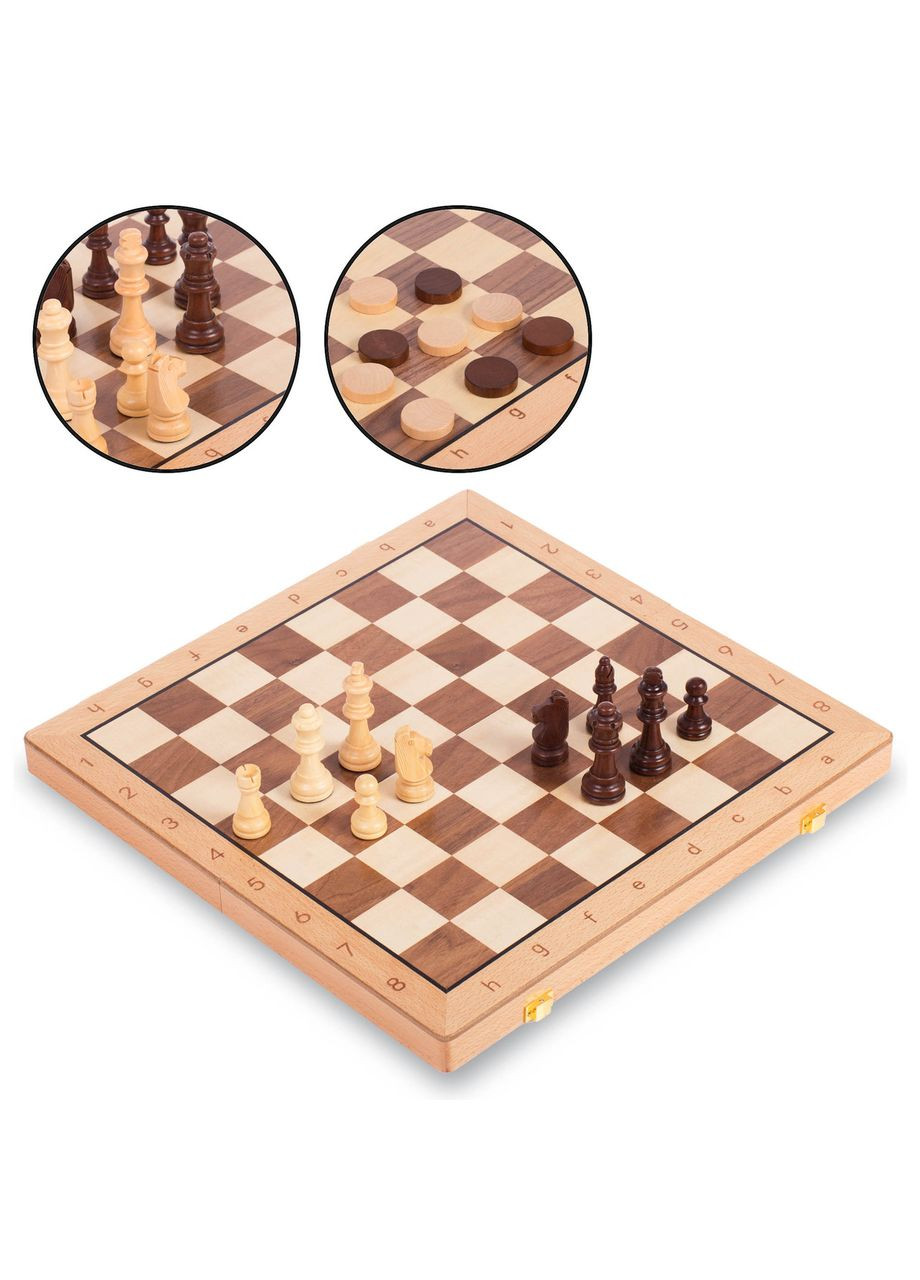 Шахматы, шашки 2 в 1 деревянные W9042 (фигуры-дерево, раствор доски 43см x 43см) SP-Sport (361434633)