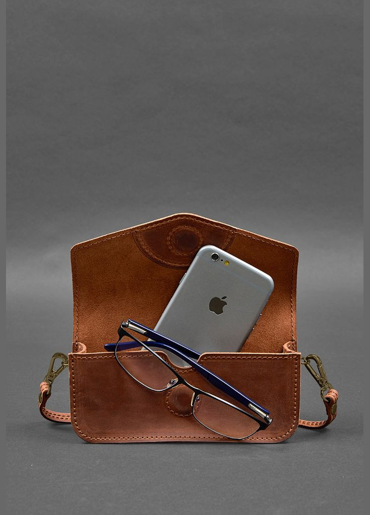 Кожаная сумка-футляр для очков (мини-сумка) светло-коричневая Crazy Horse (A-028124) BlankNote (328444914)