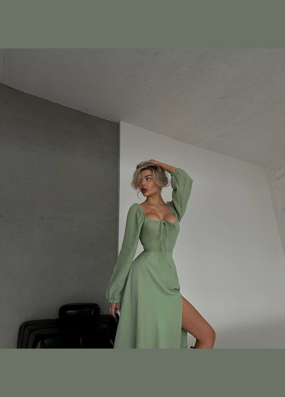 Оливкова жіноче плаття з мусліну колір оливка р.46/48 452644 New Trend