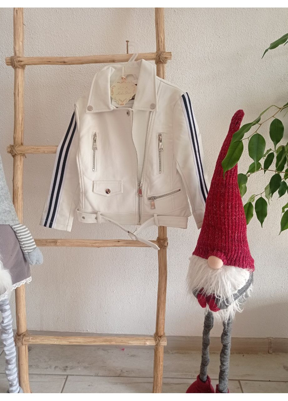 Біла демісезонна трендова куртка-косуха з екошкіри No Brand