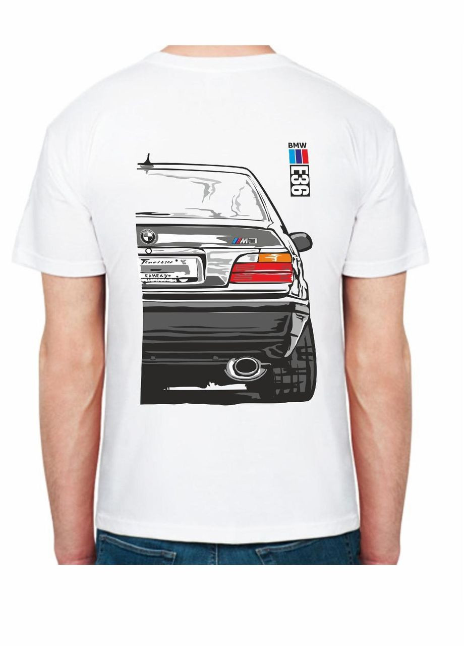 Біла футболка чоловіча з принтом bmw e36 motorsport fr 107136 біла Avtolife