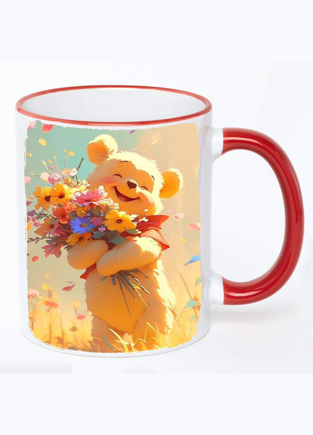 Чашка Квіти (кухоль, кухоль) #010 Біла з Червоною ручкою 330 мл No Brand (322715414)