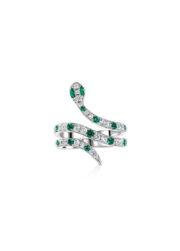 Кольцо женское змея серебристое с зеленой чешуей защитник домашнего очага размер 19 Fashion Jewelry (289717580)
