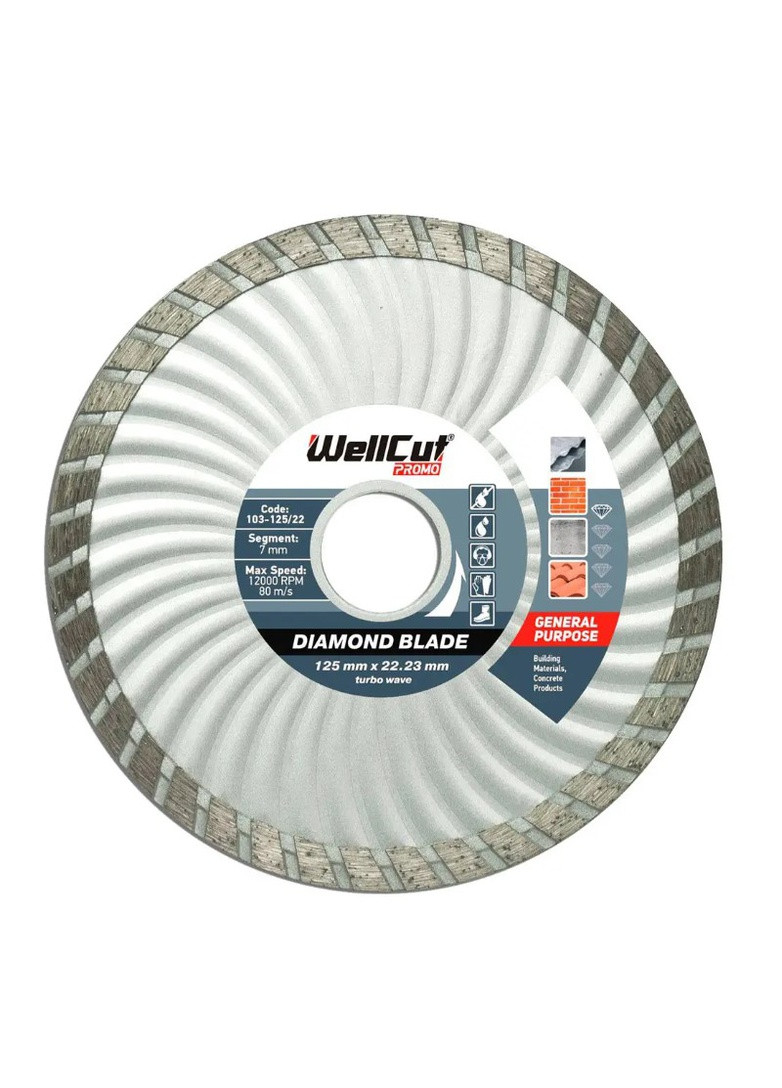 Алмазний диск Promo (125х22.23 мм) круг відрізний турбо по бетону (21732) WellCut (286423492)