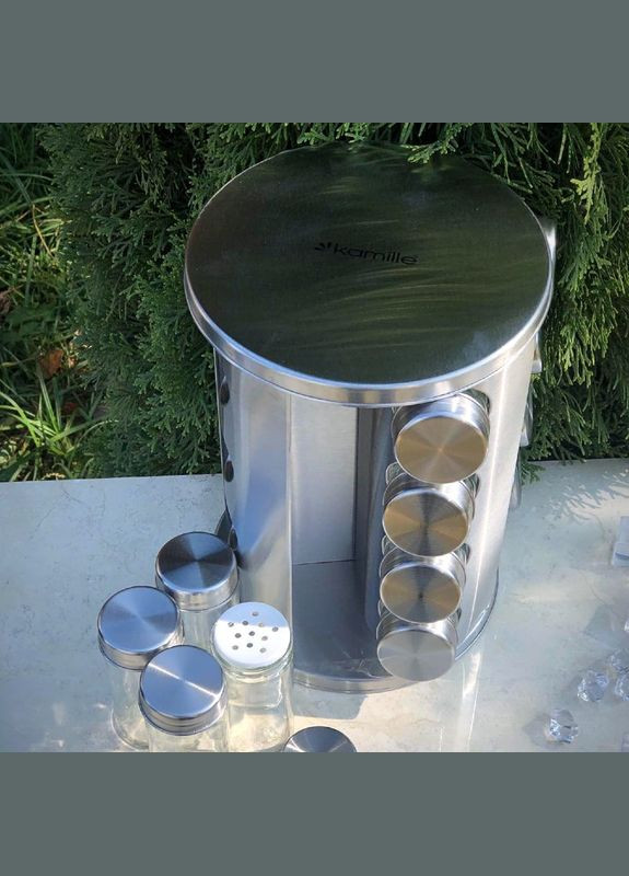 Набор ёмкостей для специй на круглой металлической подставке 16 шт Kamille (303209628)