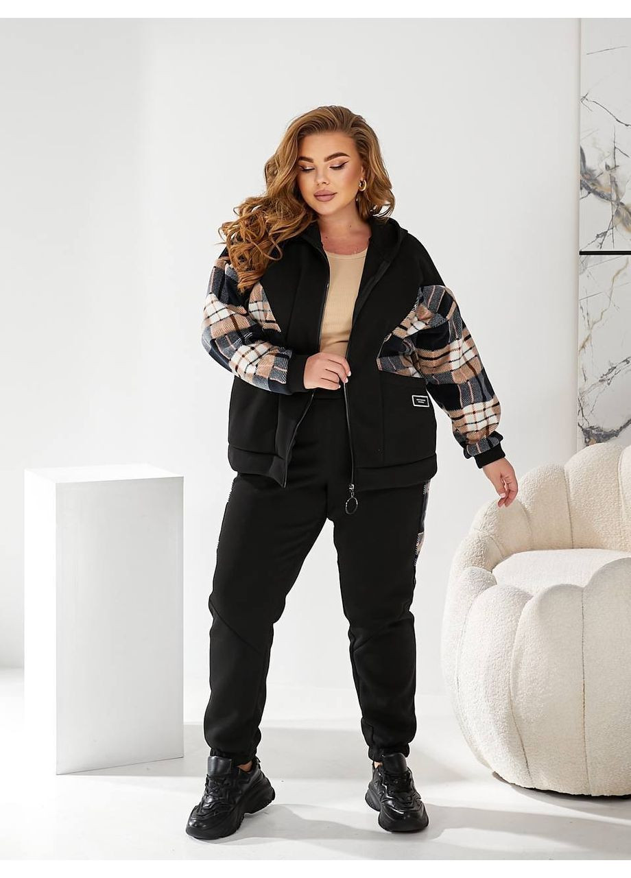 Теплый спортивный костюм трехнитка на флисе +Флис клетка,брюки и кофта с капюшоном Україна (367164337)