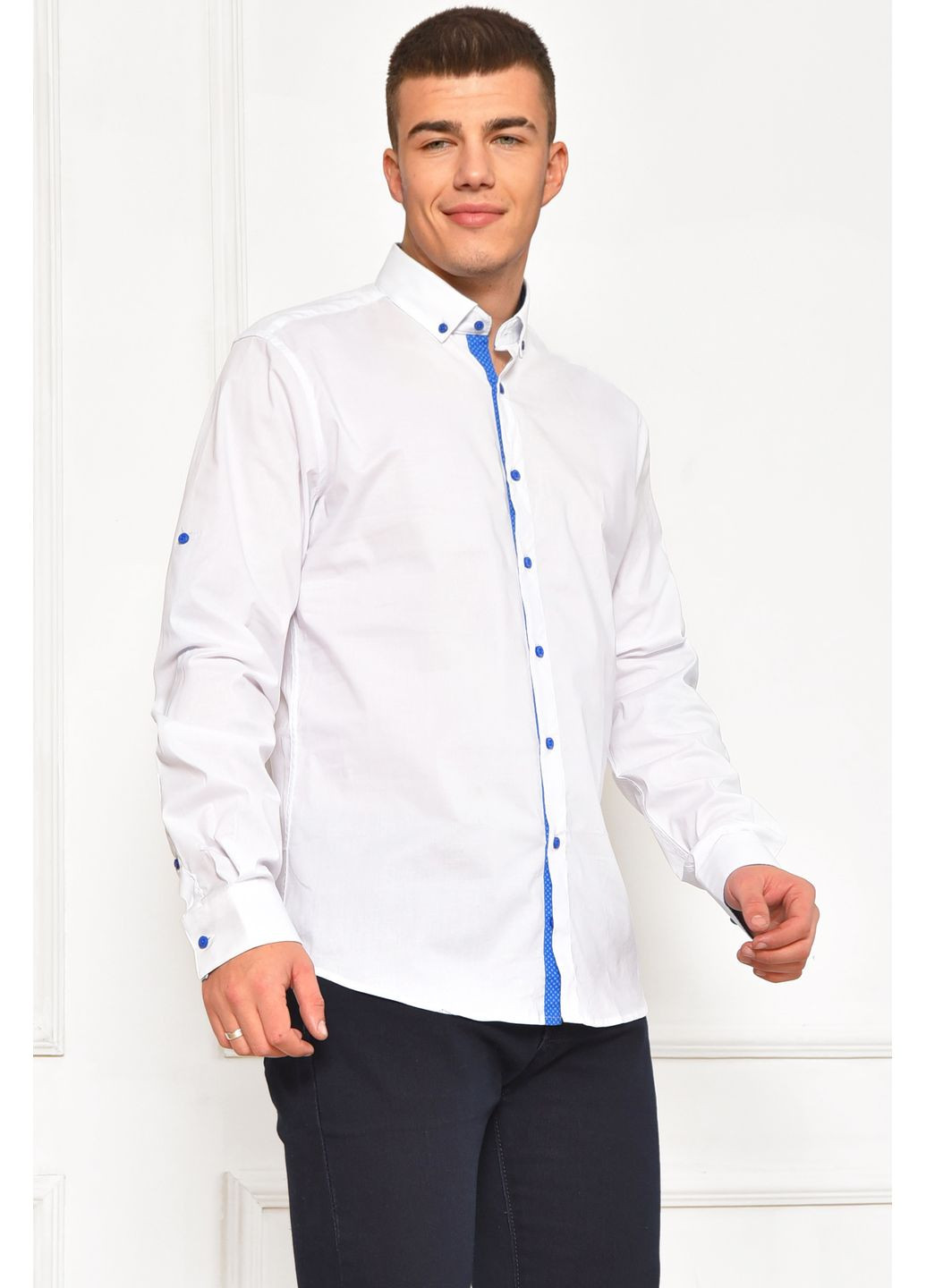 Сорочка чоловіча однотонна білого кольору Let's Shop (367180007)