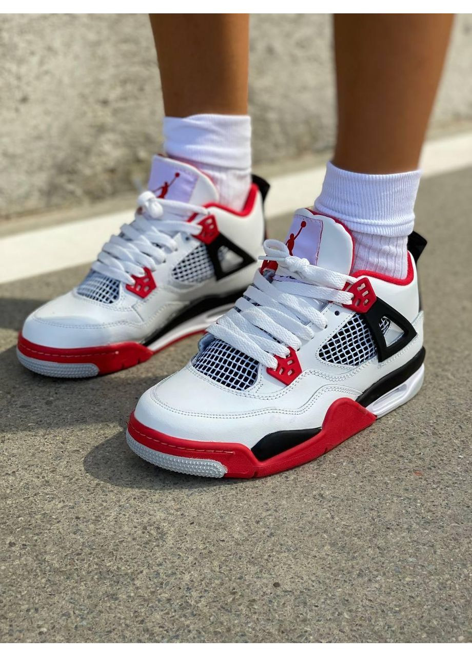 Білі Осінні кросівки чоловічі nike air jordan retro 4 fire red найк аір джордан No Brand