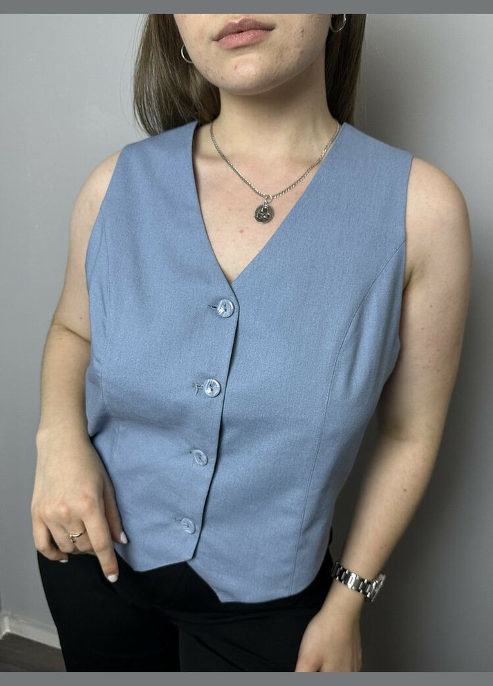 Жилет сіро-голубий з V-подібним вирізом на ґудзики MKAZ6491-2 Modna KAZKA (336932178)
