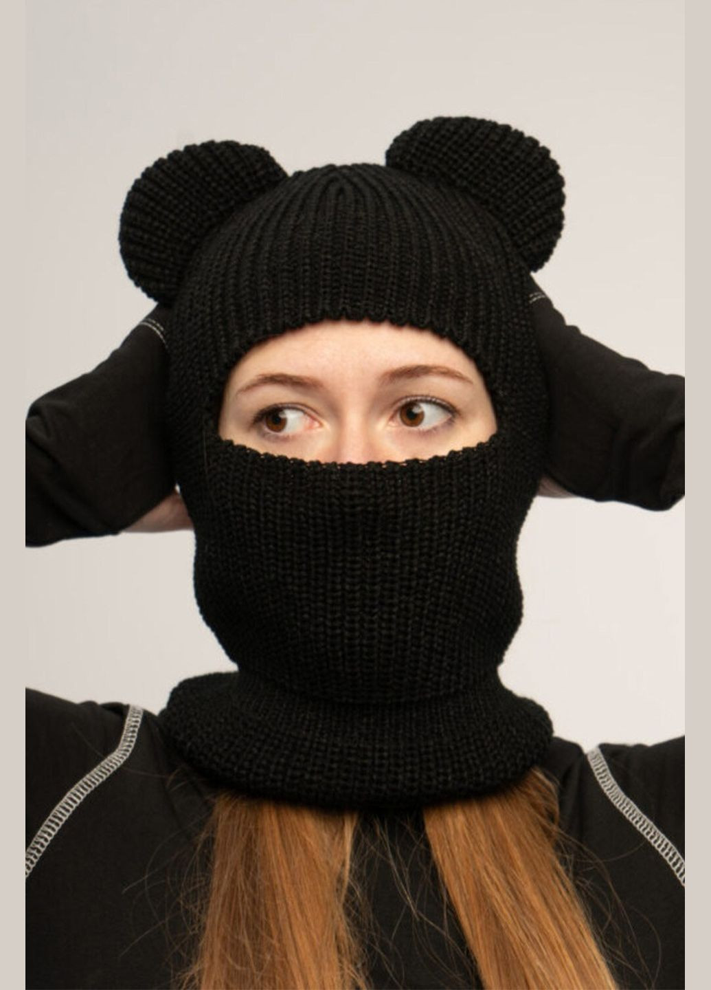 ТУР унисекс балаклава с ушками черного цвета "беар" однотонный черный производство - Украина