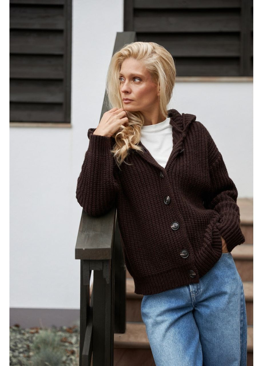 Темно-коричневое демисезонное Пальто с капюшоном оверсайз Triko Bakh