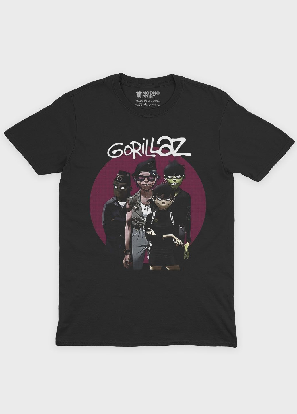 Черная мужская футболка с рок-принтом "gorillaz" (ts001-004-2-609-f-bl-m) Modno