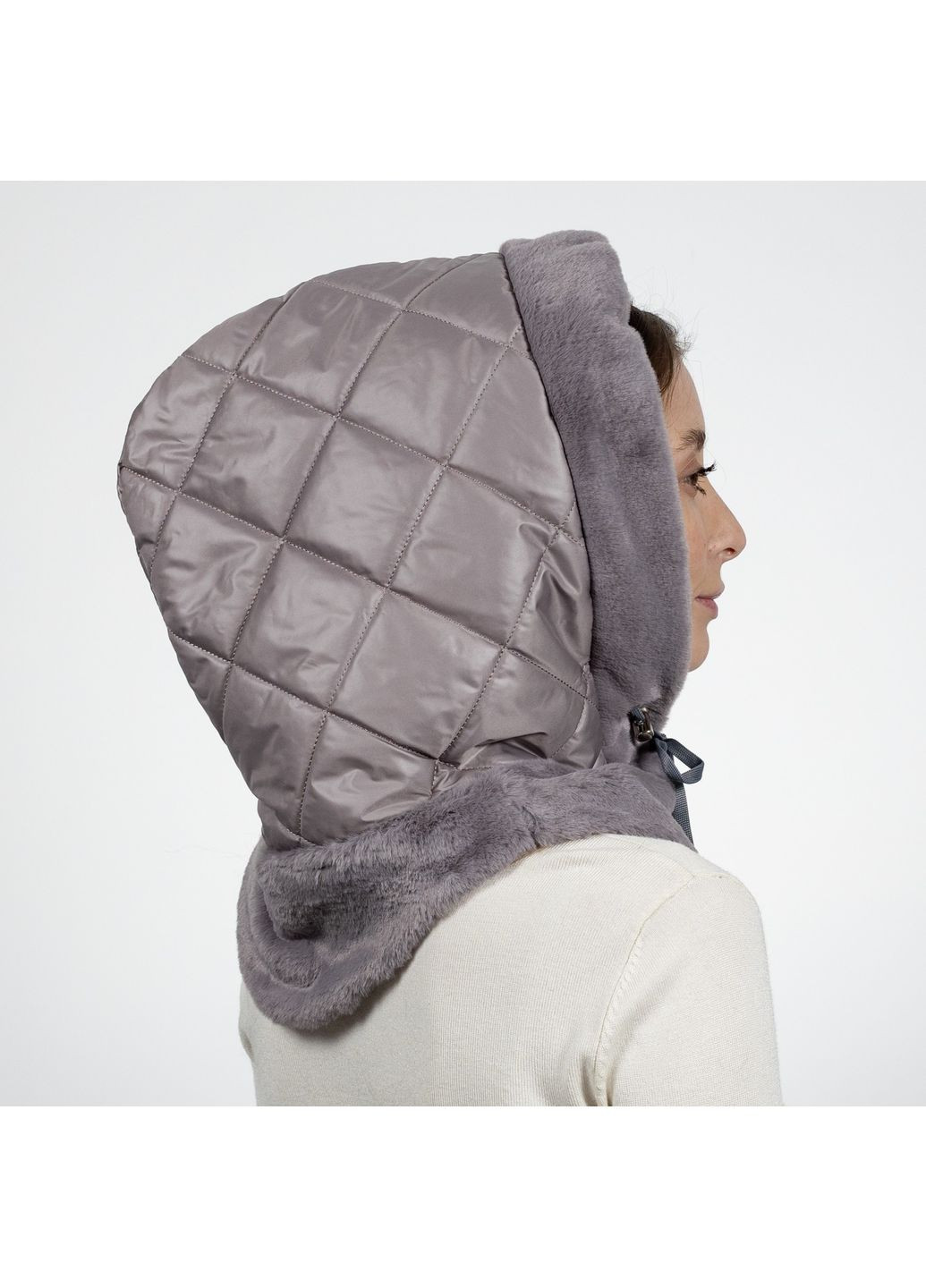 Капор женский плащевка / искусственный мех шиншилла коричневый КАРЕН LuckyLOOK 653-870 (322792627)