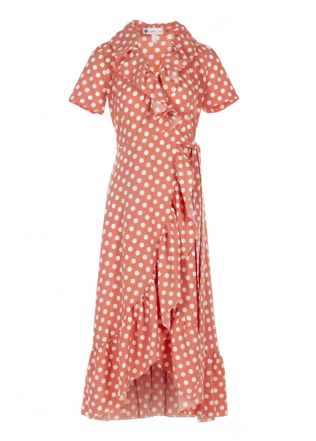 Персикова повсякденний сукня з воланом в горох (ll185013311) LadyLike