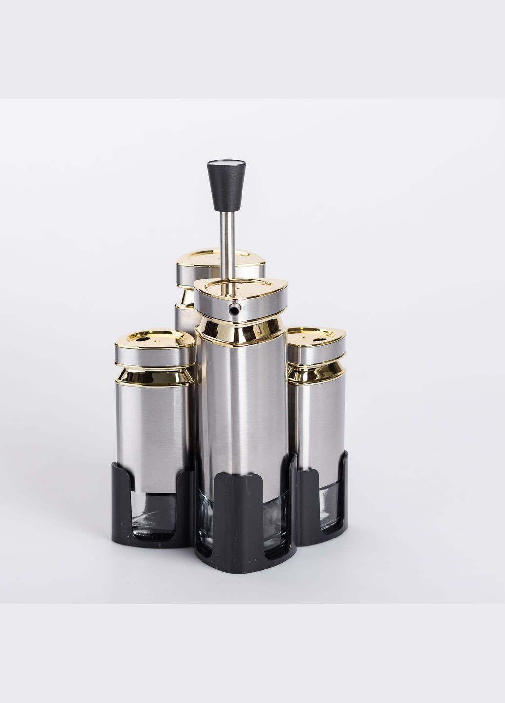 Набор баночек для специй на подставке 4 баночки по 120 мл, хром Yiwu (324609650)