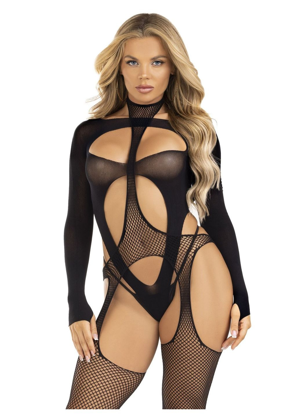 Бодістокінг Bodystocking with cutout teddy Black One Size Leg Avenue (305589884)