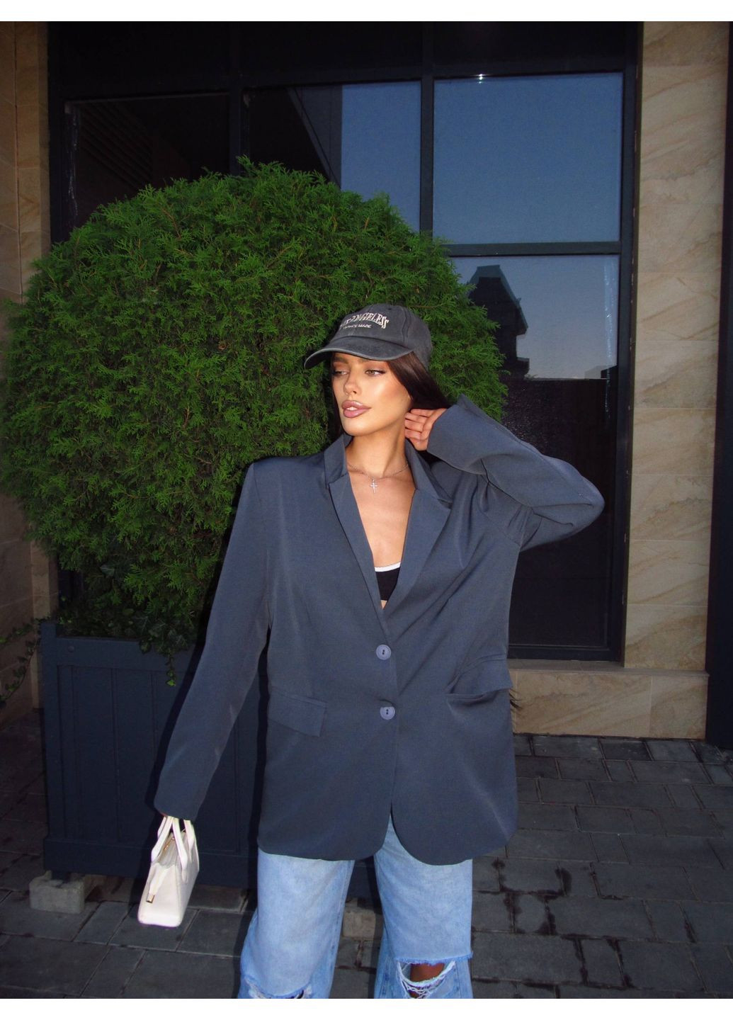 Жіночий вiльний пiджак графiтового кольору 34393 No Brand (358052351)