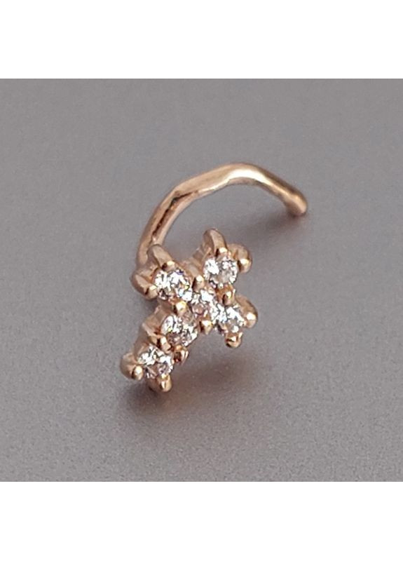 Пирсинг в нос Золотой крестик с фианитами. No Brand (355921867)