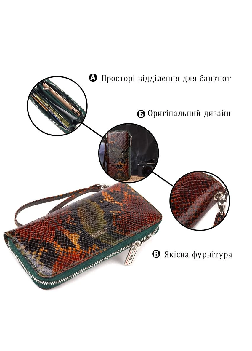 Стильний гаманець для жінок із натуральної фактурної шкіри CANPELLINI Різнокольоровий Верховинка 21618 (398291737)