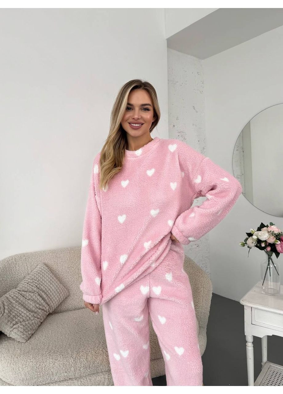 Рожева зимня жіночий теплий домашній костюм у серці Fashion