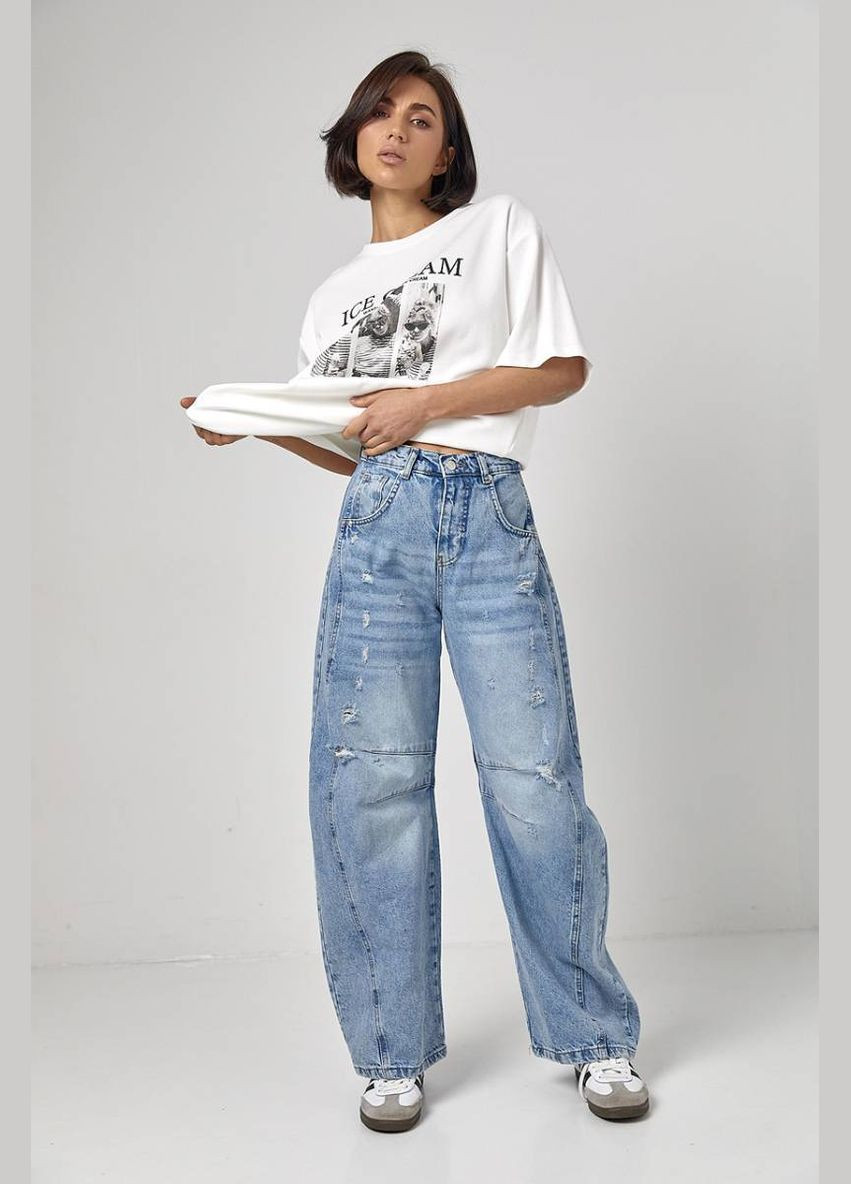 Джинсы женские Вaggy с рваным эффектом Джинсы Lurex - (333942713)