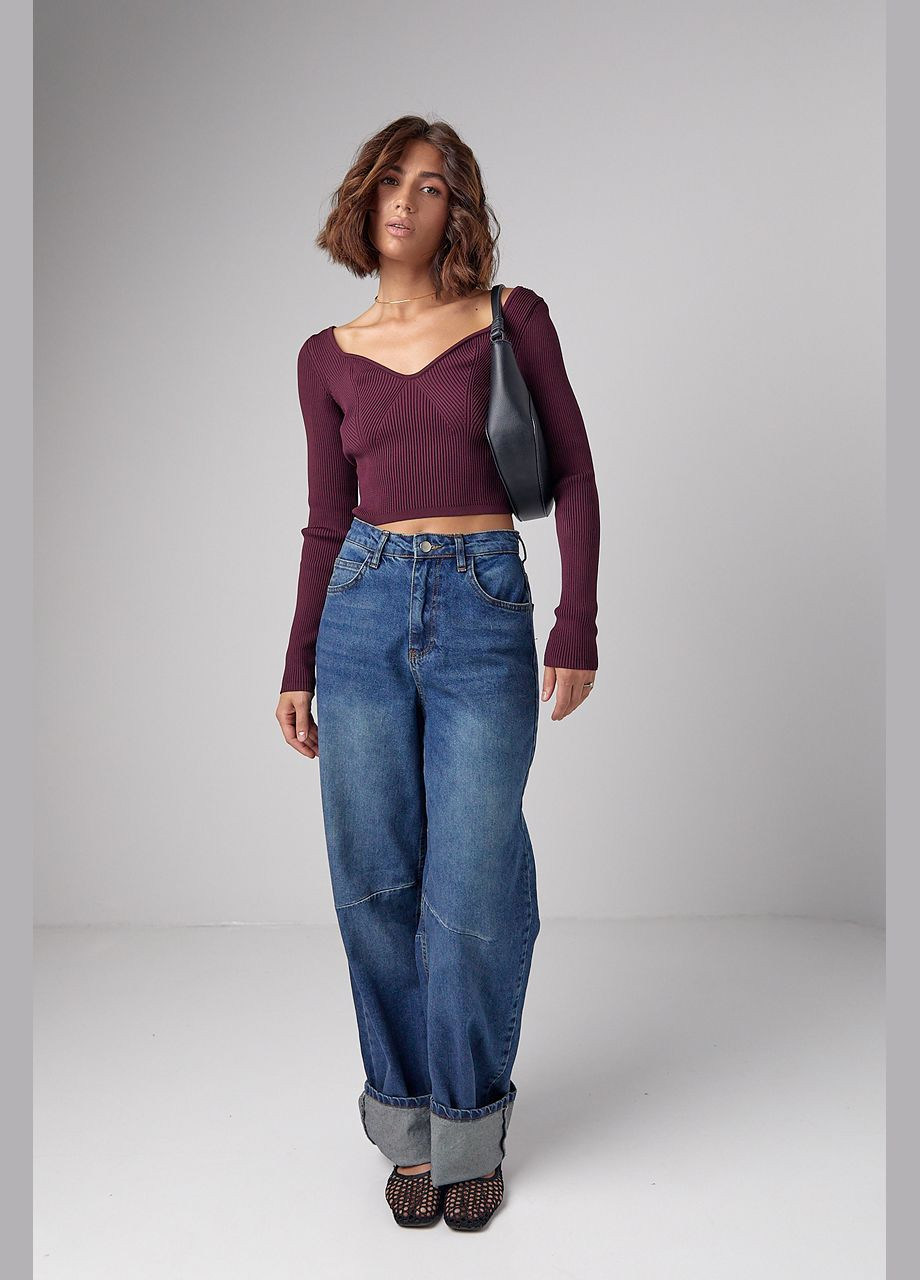 Короткий лонгслів у рубчик з фігурним вирізом Lurex (300363881)