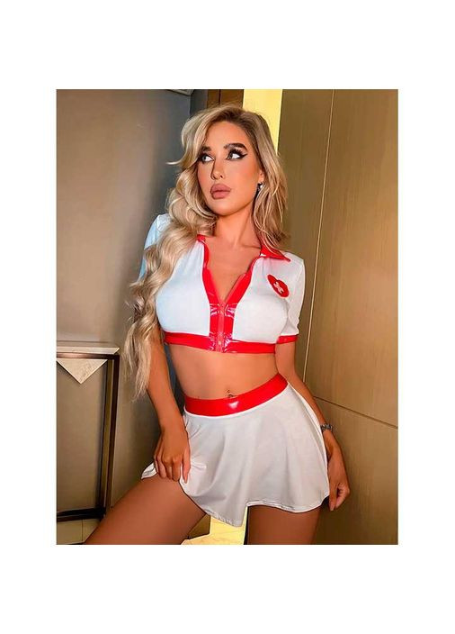 Эффектный ролевой костюм медсестрички размер S-M белого цвета для ролевых игр. Сексуальный костюм медсестры China (360608517)
