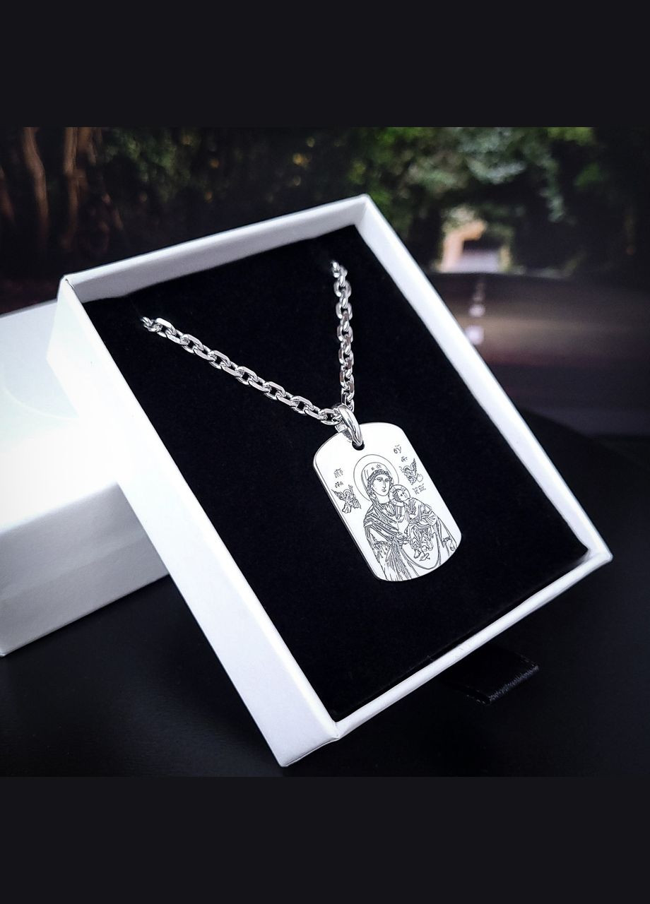 Серебряный кулон с лазерной гравировкой иконы с двух сторон. Серебряный подвес Казанская Божья Матерь с молитвой Отче наш No Brand (300672477)