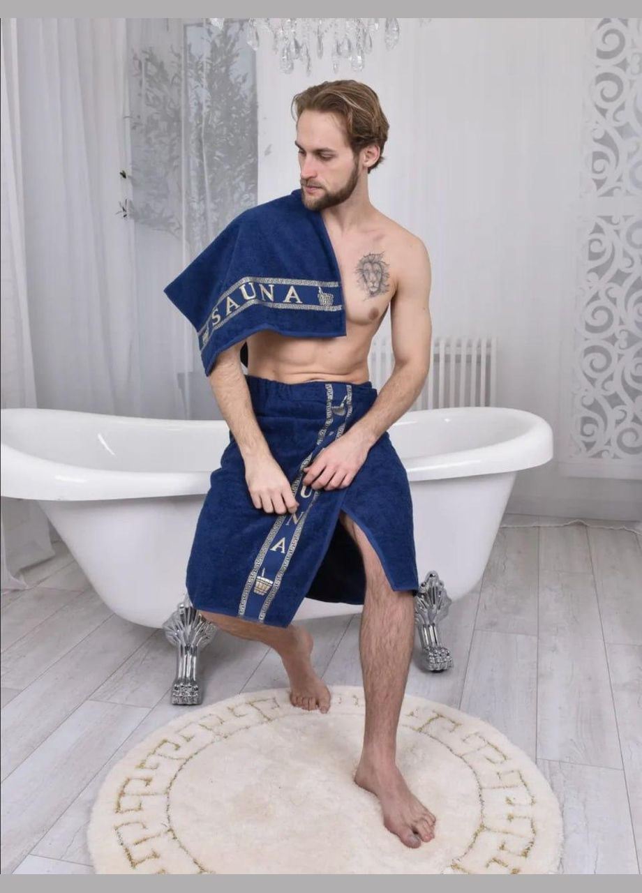 Банний набір для ванної з тапочками махра 70х150 Синій (П4К-am-mahra-m-008) No Brand синій