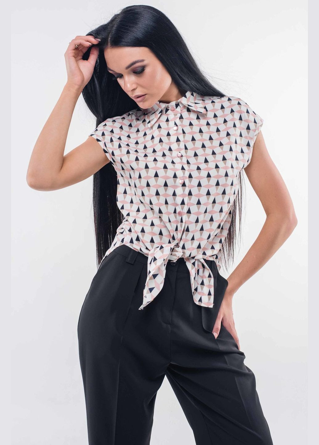 Пудрова блуза напівприлеглого силуету з зав'язками попереду (бл 16.2-62/19) RiMari