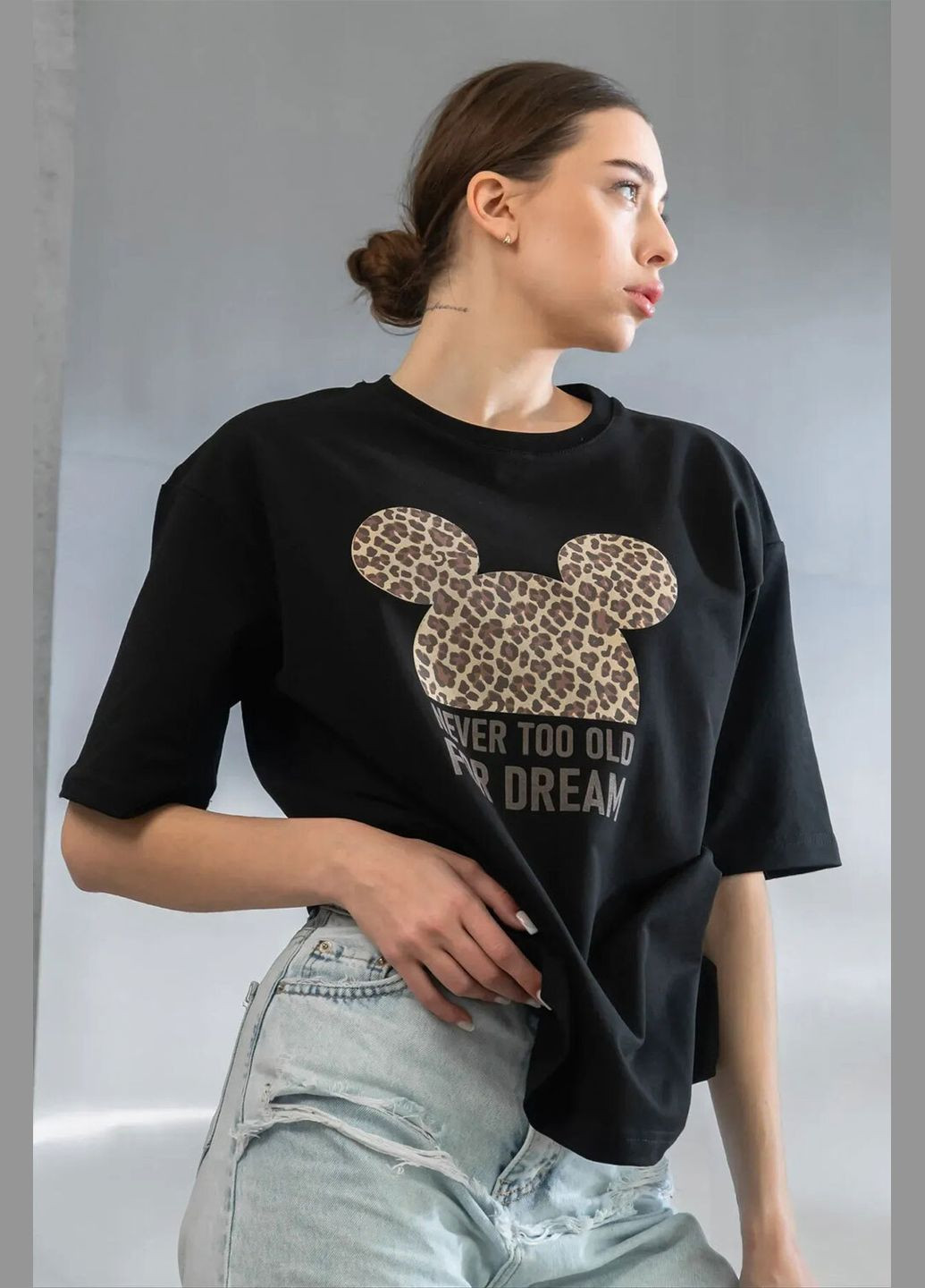 Жіноча футболка чорна оверсайз із принтом Mickey Teamv - (337115807)