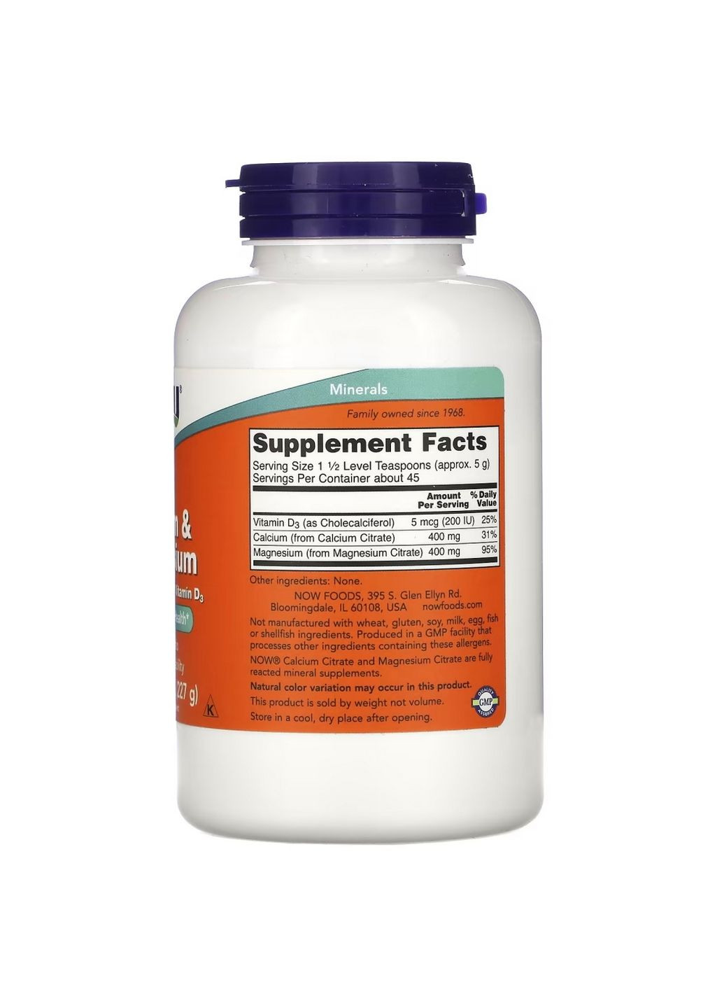 Витамины и минералы Calcium & Magnesium Citrate Powder with D3, 227 грамм Now (294929069)