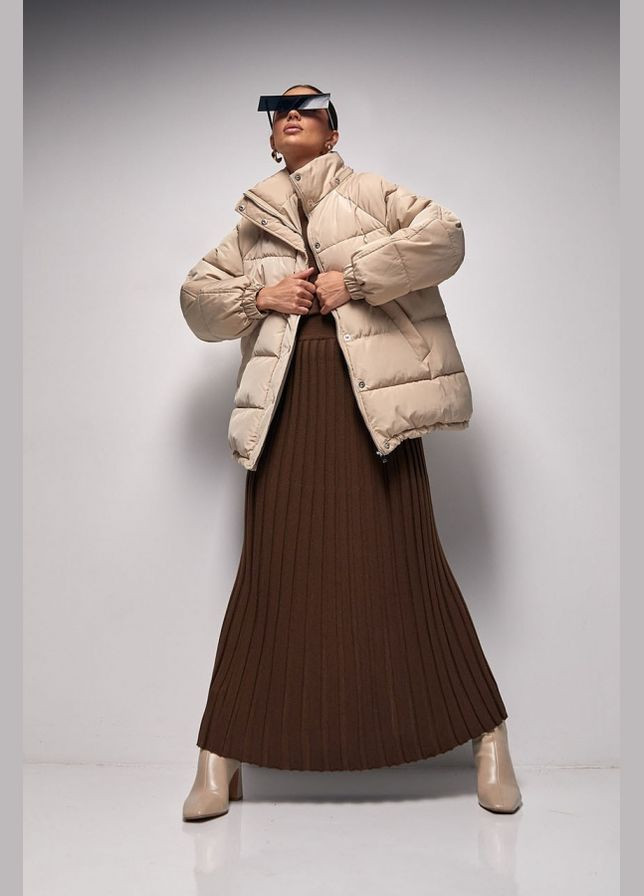 Бежевая зимняя зимняя куртка оверсайз с эко-пухом (3675) Bellise