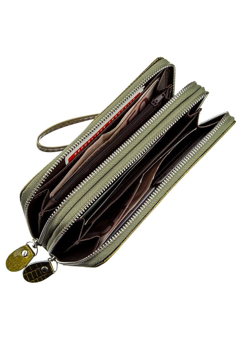 Женский кошелек из экокожи на две молнии с отделением для кредиток зеленый (sku_19023) No Brand (328218603)