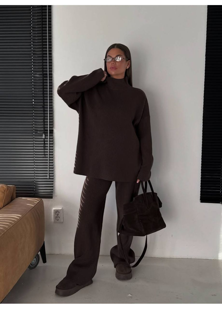 Жіночий в'язаний костюм-двійка: світшот оверсайз та широкі штани MonCher (367853404)