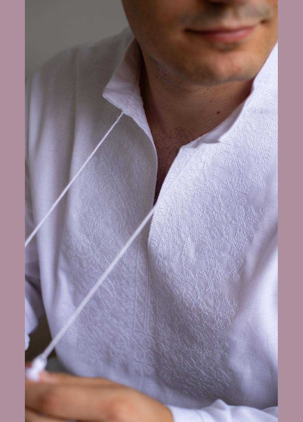 Біла вишиванка чоловіча vishivano4ka 317-0 візерунок квітковий пряма бавовна (305697406)