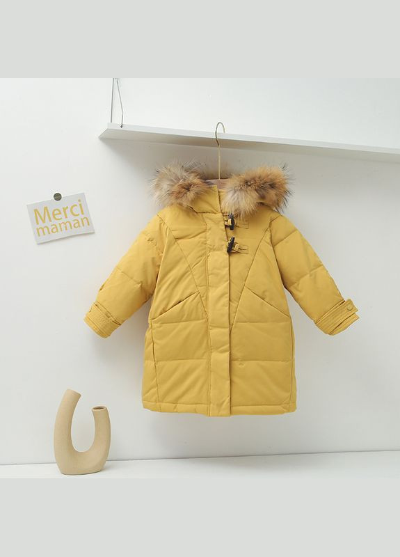 Жовта демісезонна куртка дитяча на пуху подовжена baby basic winter ( 120см) (12960) Qoopixie