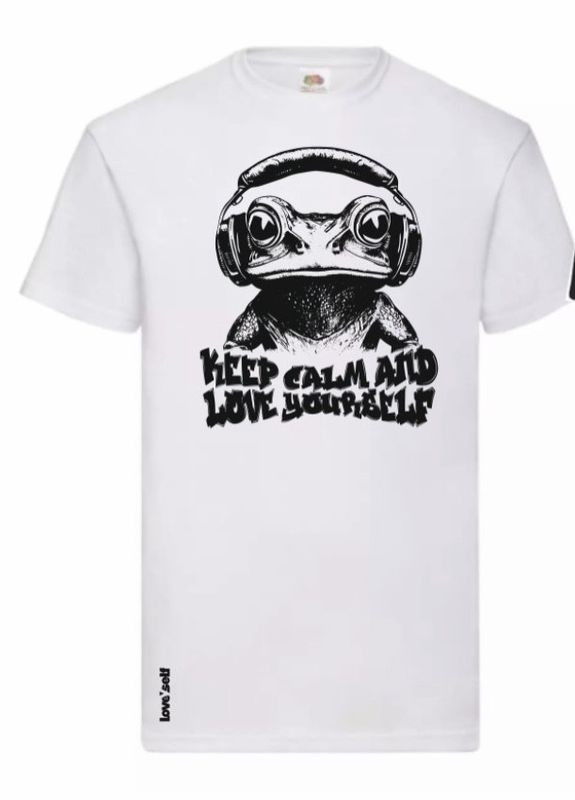 Біла футболка унісекс біла з коротким рукавом з принтом жаба чорно біла (кулір) роз. l 4PROFI кулір (298127393)