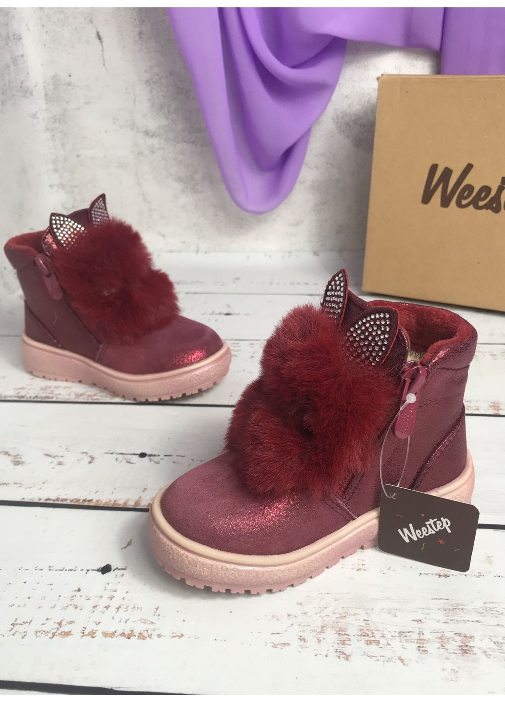 Красные повседневные зимние ботинки зимние детские на девочку красный (763) Weestep