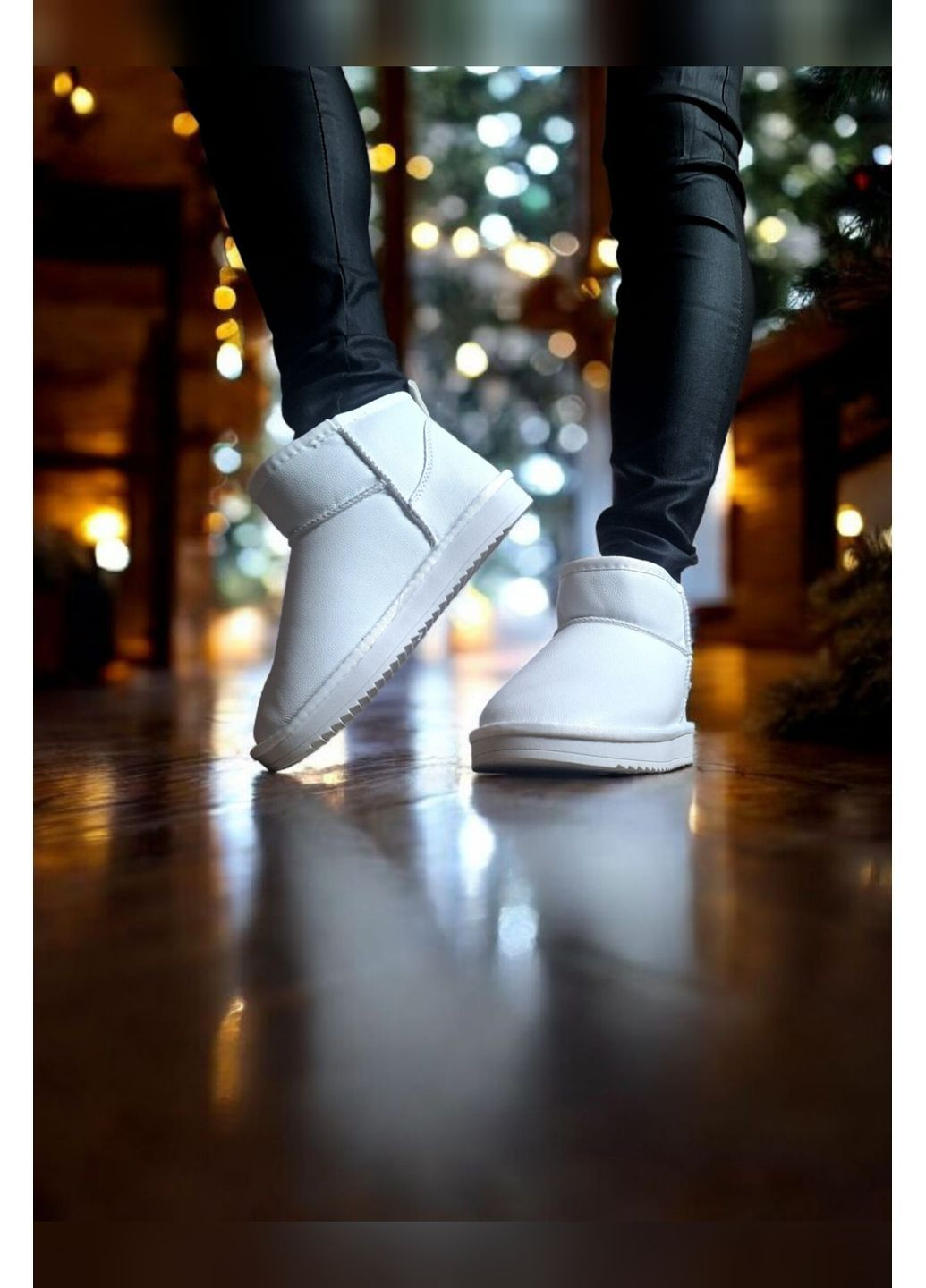 Женские короткие зимние угги белые кожаные тёплые угги белого цвета ITTS уггі (367377415)