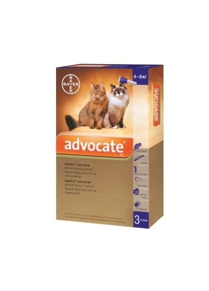 Протипаразитарні краплі (Bayer) Advocate Адвокат для кішок та тхорів від 4 кг до 8 кг (3 піпетки) Elanco (354702389)