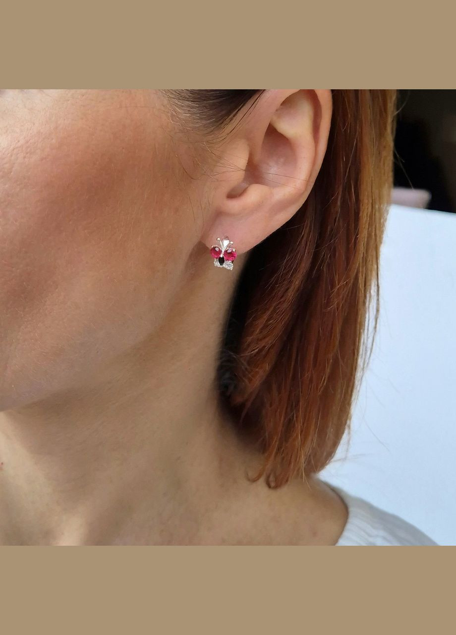 Серебряные серёжки серьги Бабочки с Малиновыми Камнями Серебро 925 пробы 5815о 2.60г No Brand (307833888)