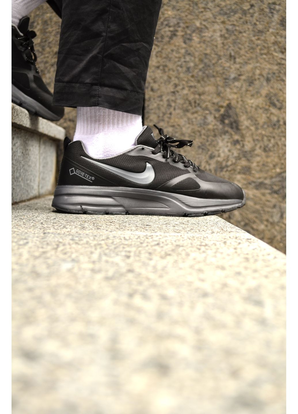 Чорні Осінні кросівки чоловічі nike pegasus 26x gore-tex triple black найк пегасус No Brand