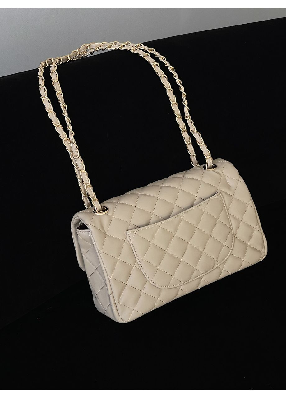 Сумка жіноча клатч через плече Classic Double Flap Bag бежеве золото No Brand (369935064)