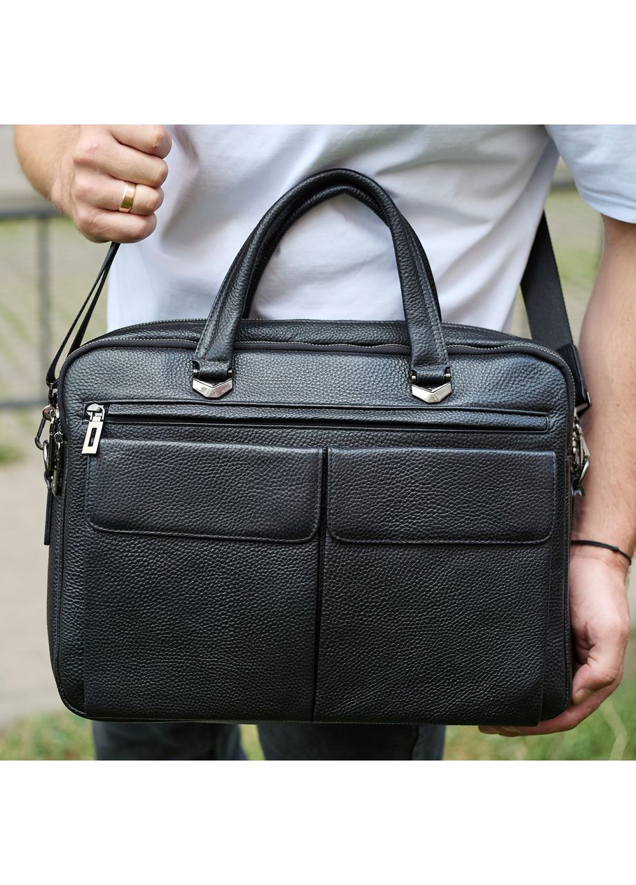 Сумка чоловіча офісна через плече 39х29х10, практичний шкіряний портфель для бізнесу, сумочка для навання, чорний No Brand (365866965)