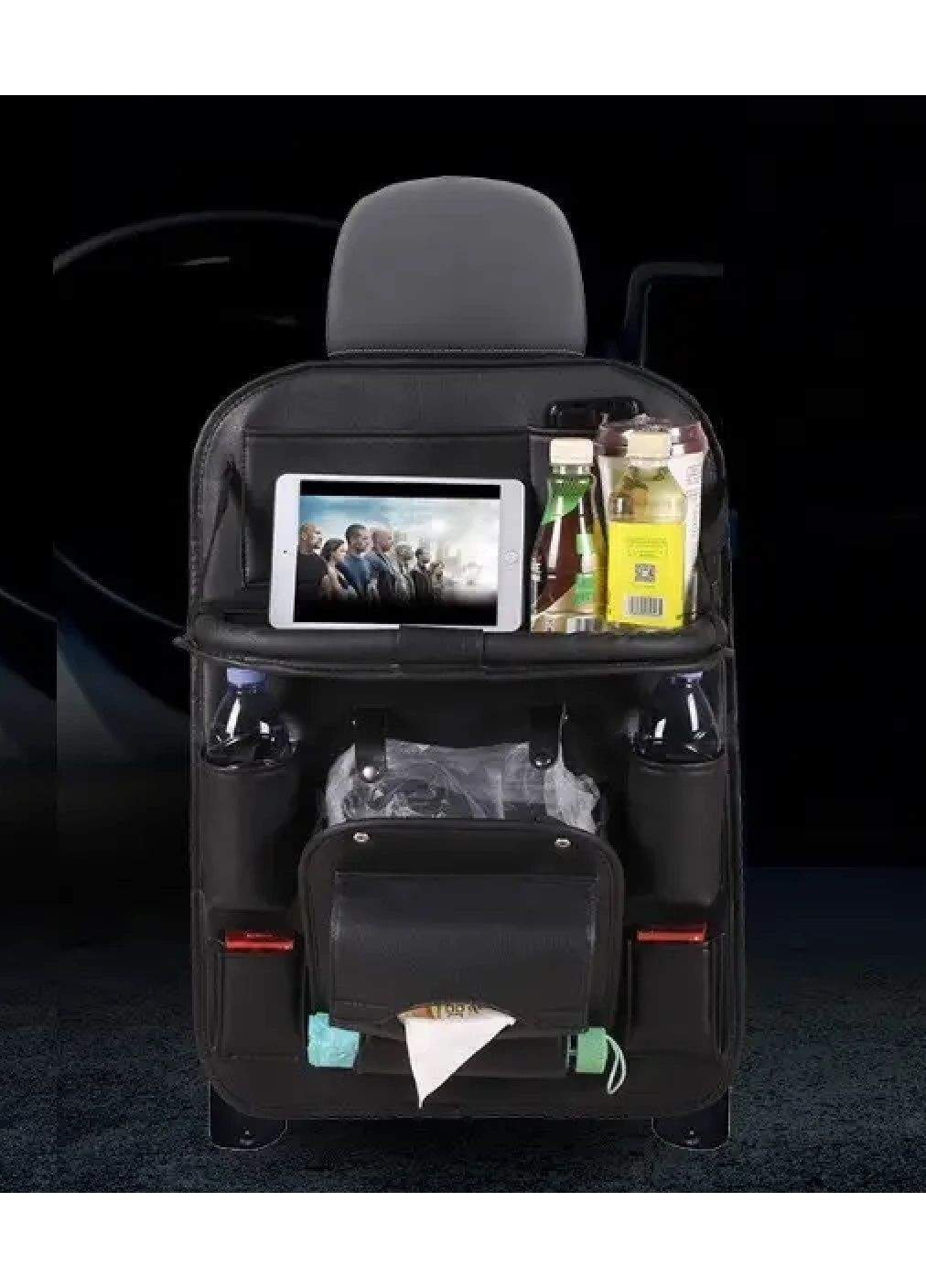 Автомобильный органайзер на спинку сидения с откидным столиком из экокожи 58х42 см (476727-Prob) Черный Unbranded (289458318)