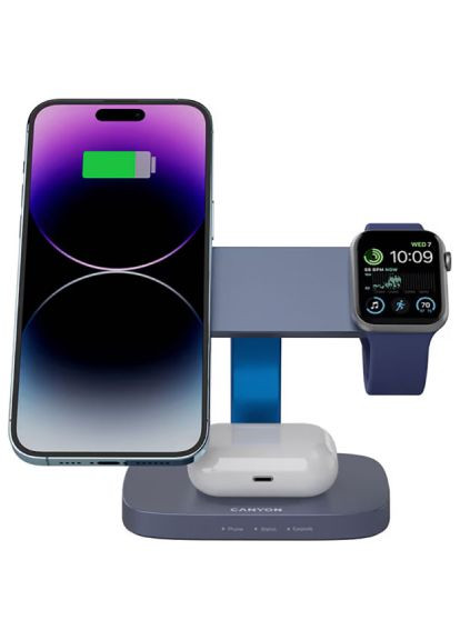 Зарядний пристрій wireless charger HEXAGON WCS-310 3in1 DarkGrey/Blue (CNS-WCS310DGBL) Canyon wireless charger HEXAGON WCS-310 3in1 DarkGrey/Blu (370019995)