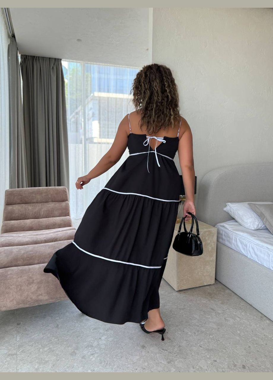 Чорна повсякденний жіноча сукня максі на бретелях з спідницею-сонце Avanti однотонна